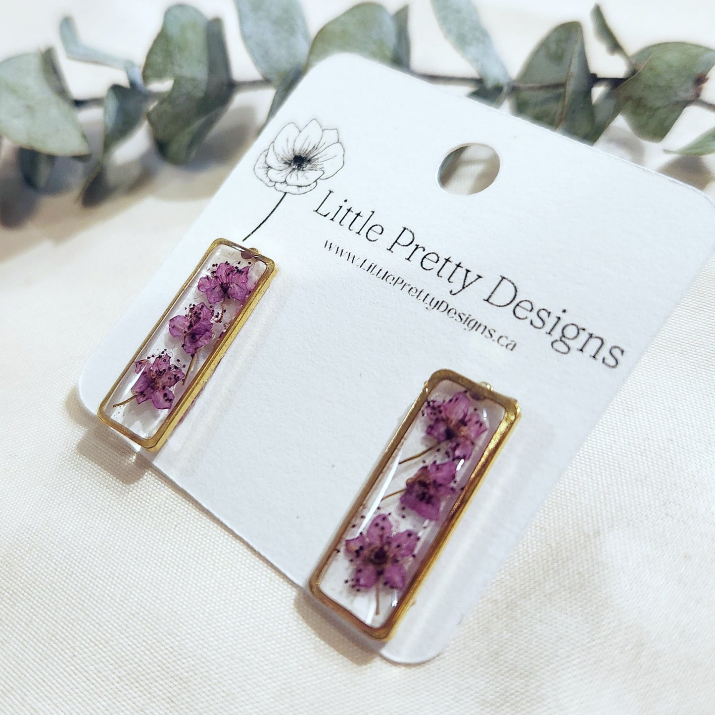 Long Rectangle Floral Stud Earrings