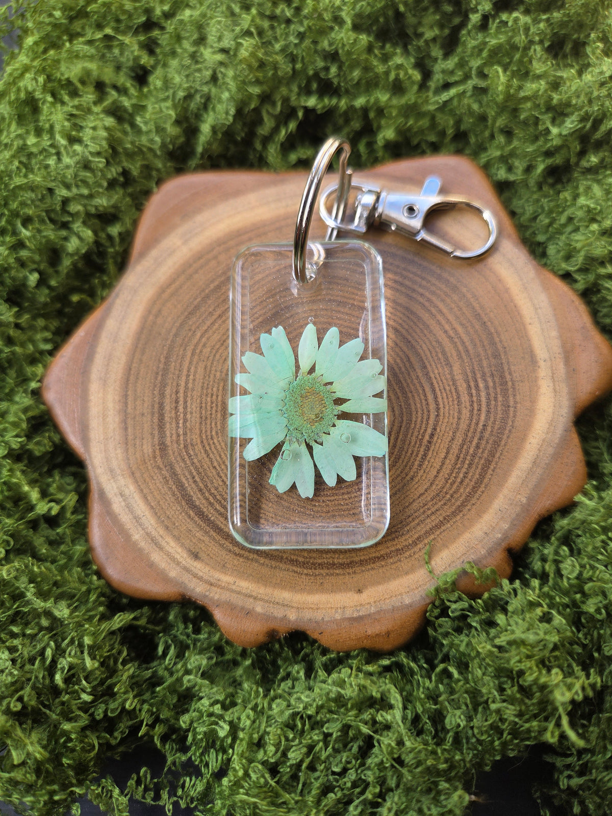 Teal Daisy Keychain