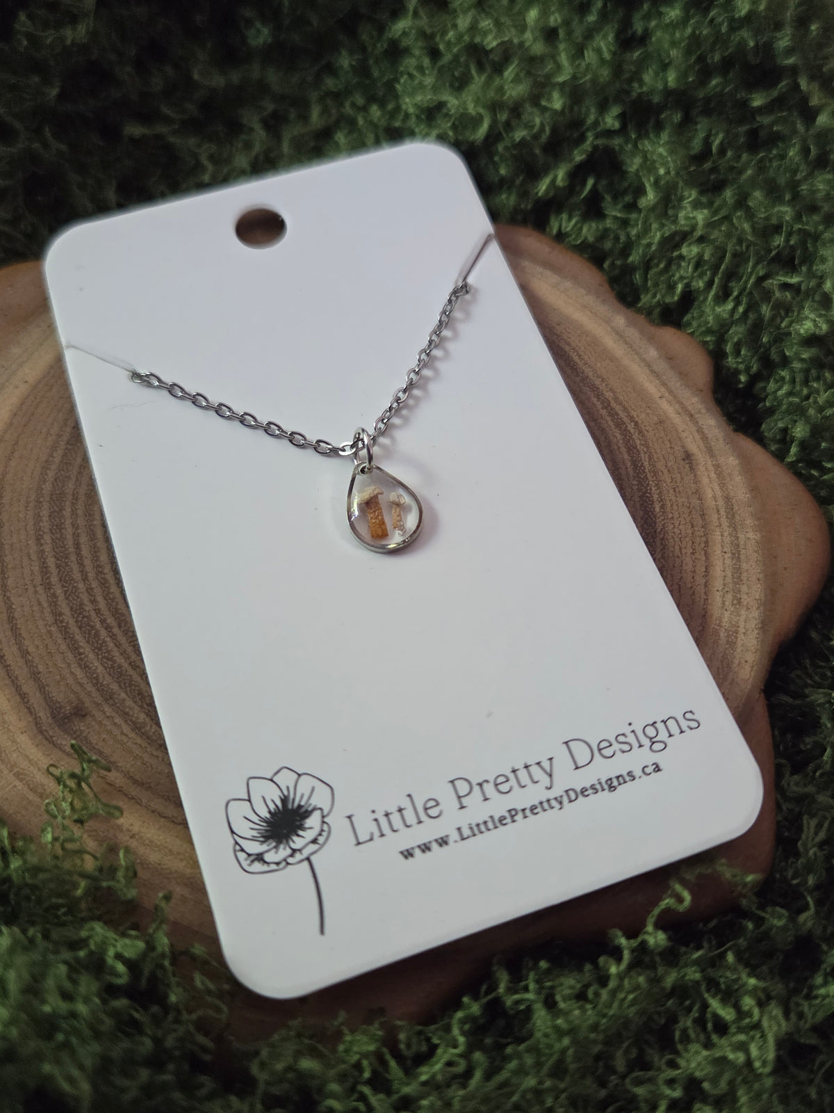 Silver tiny teardrop mushroom necklace