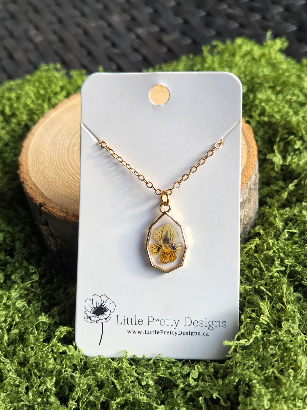 Pressed pansy flower necklace