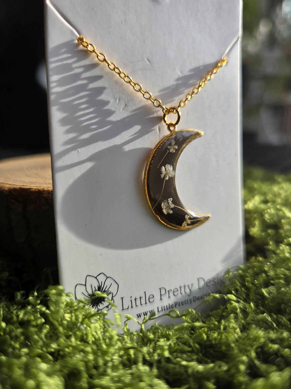 Pressed Floral Moon Necklace
