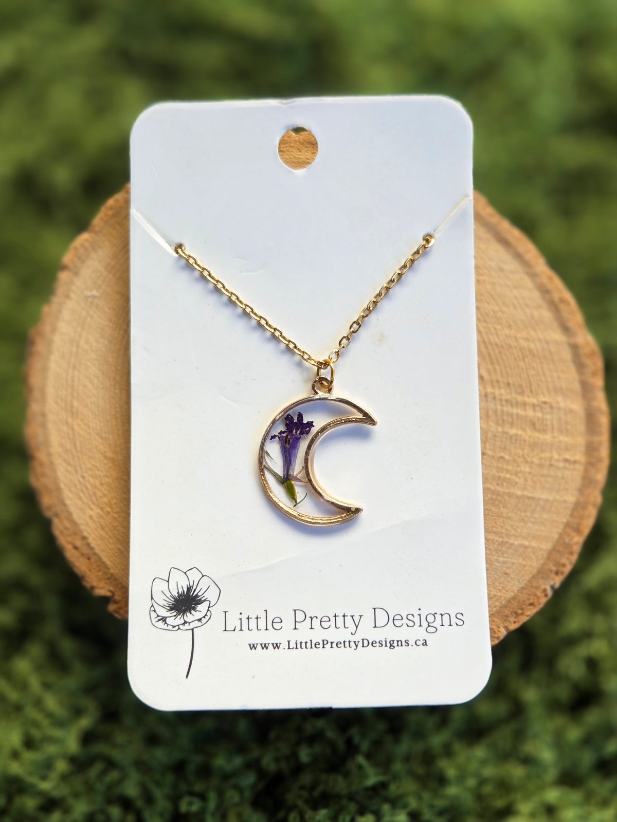 Pressed Floral Moon Necklace