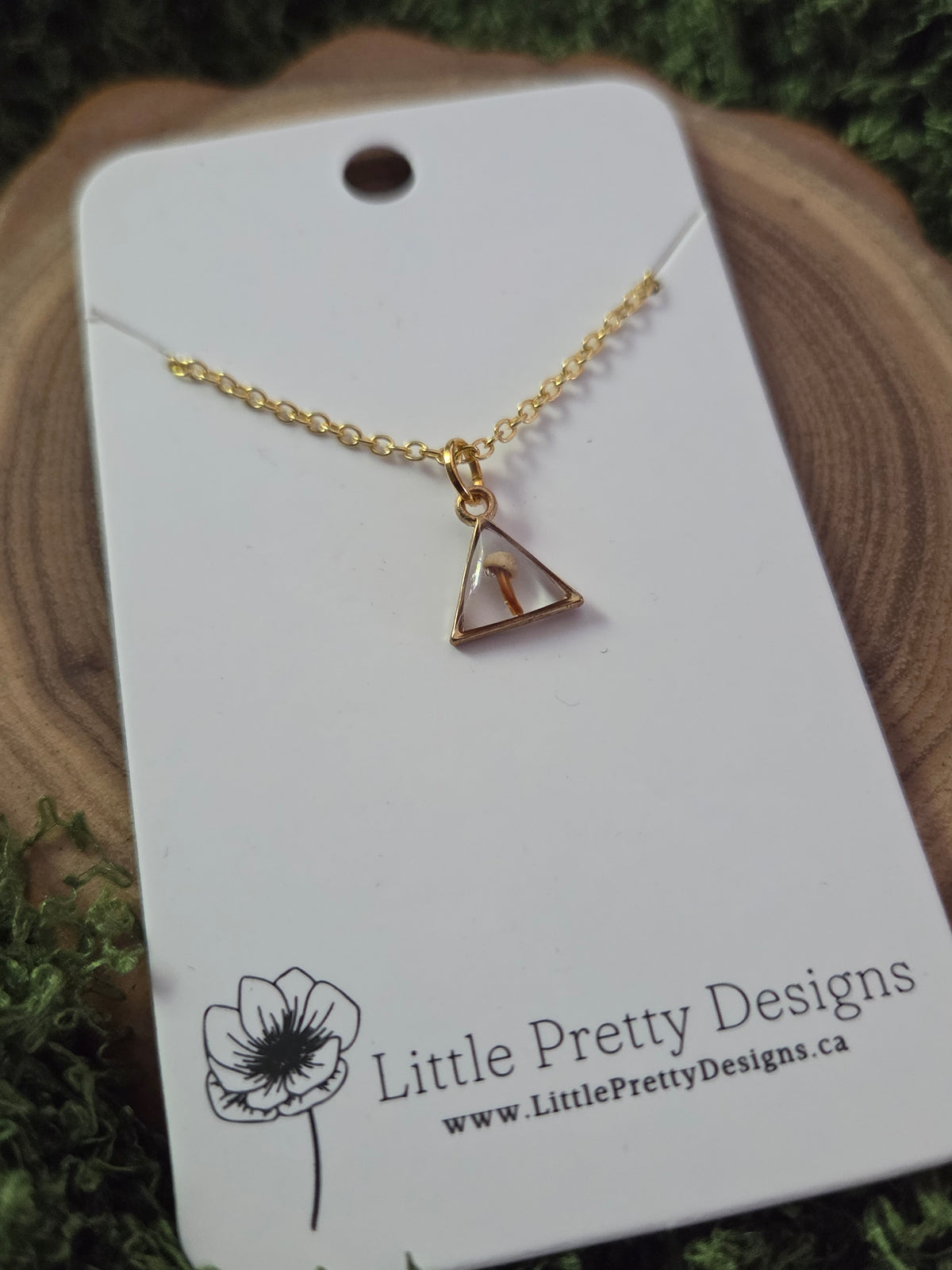 Gold tiny triangle mushroom necklace