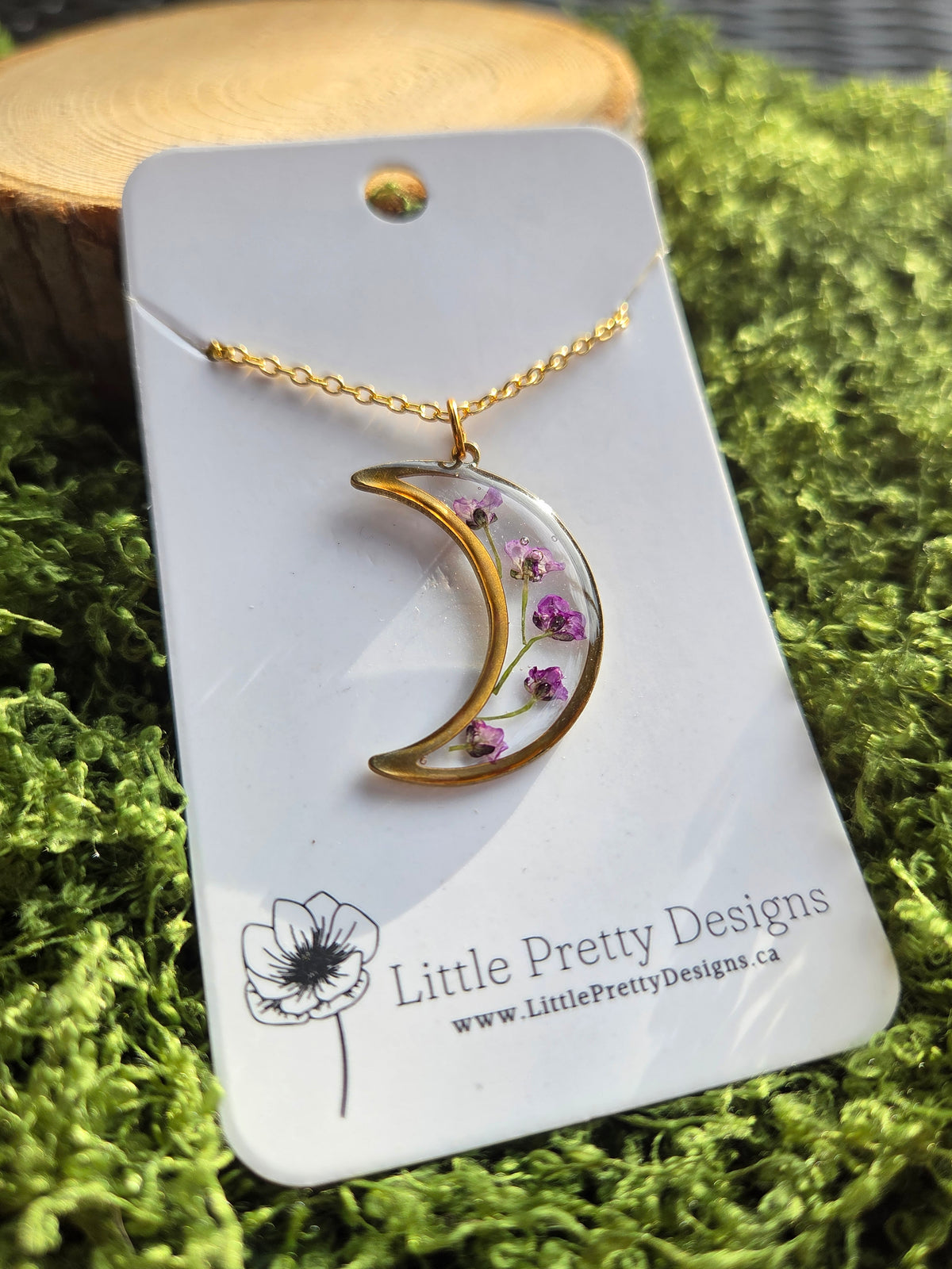 Pressed Floral Moon Necklace