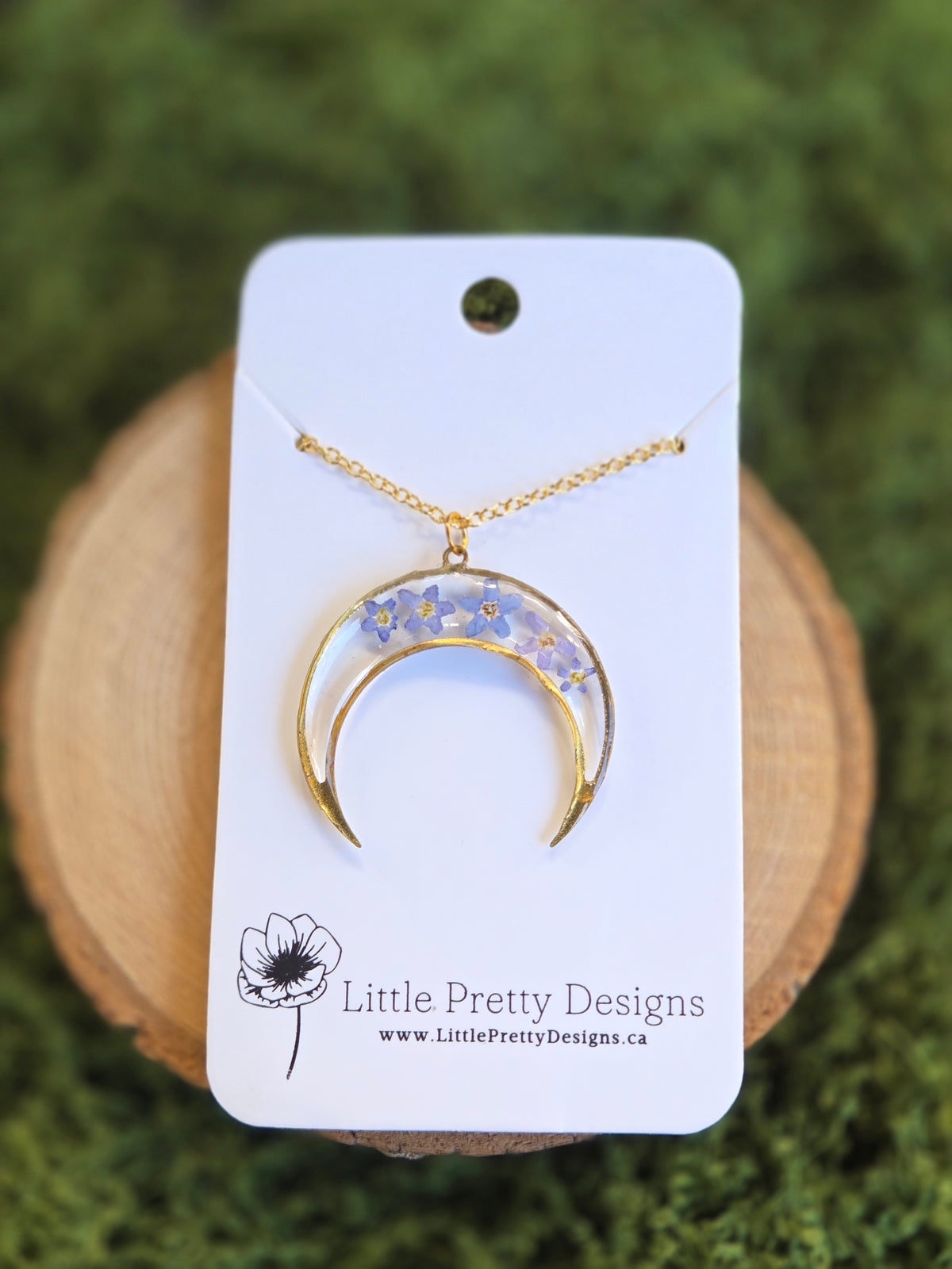 Pressed Floral Moon Necklace