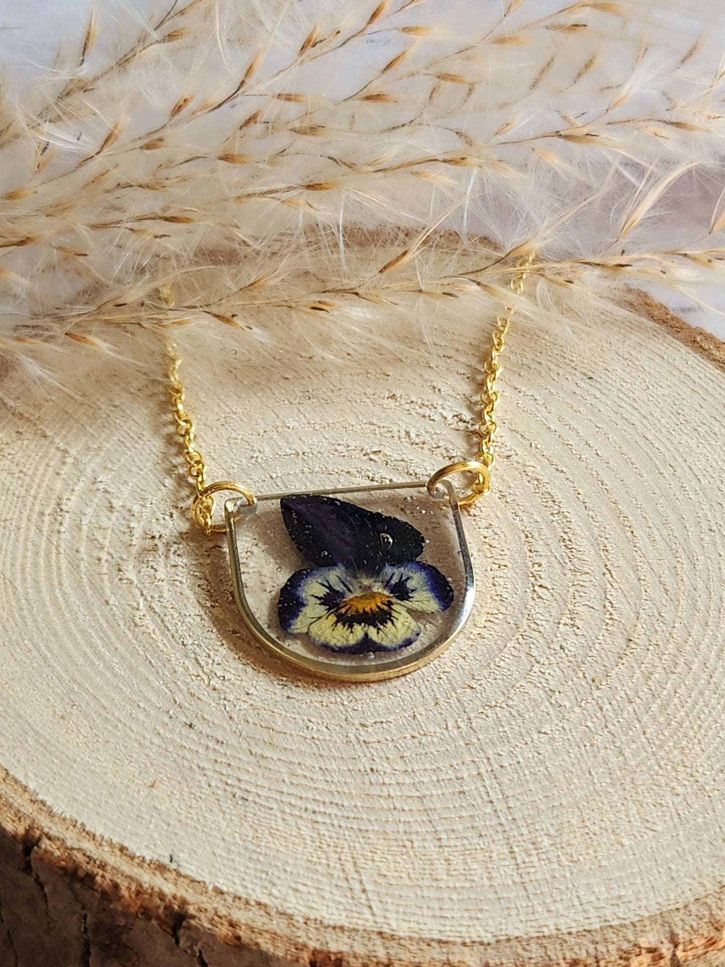 Pressed Pansy Flower Necklace