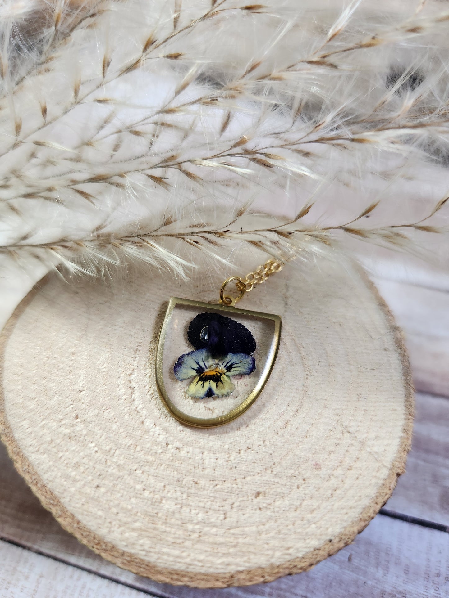 Pressed Pansy Flower Necklace
