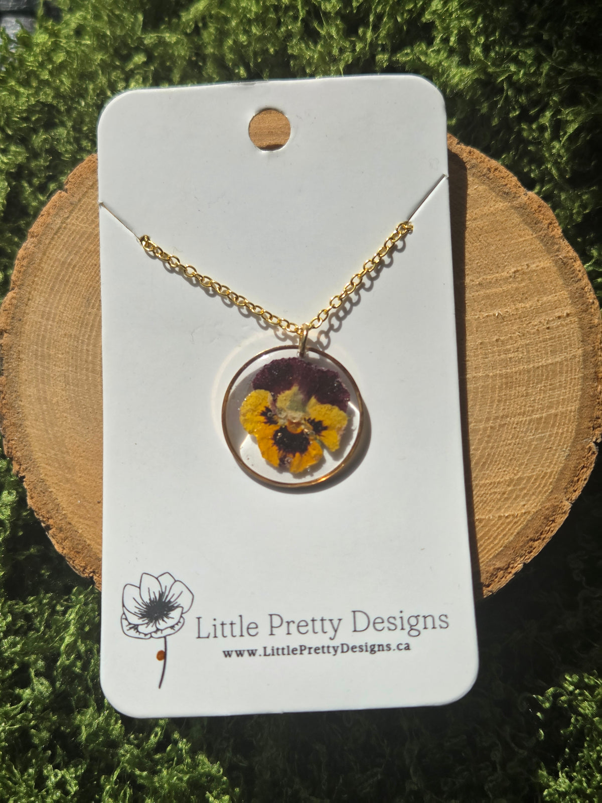 Pressed Pansy Flower Necklace