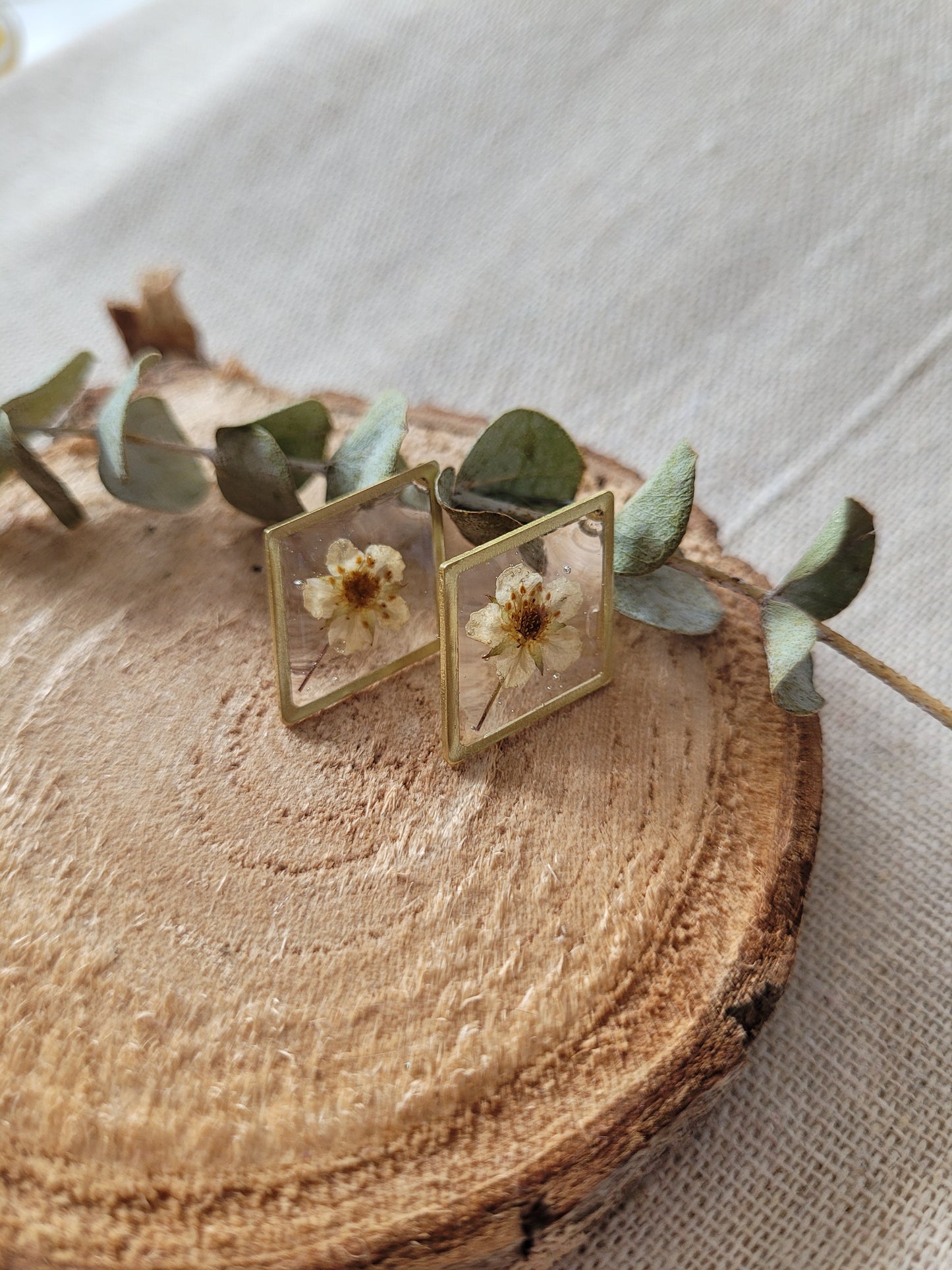 Wild Strawberry Flower Brass Stud Earrings