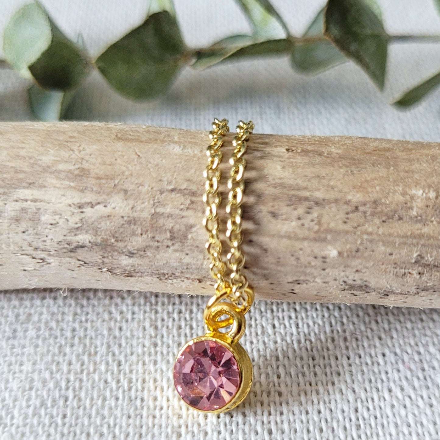 Dainty Pink Tourmaline Charm Necklace