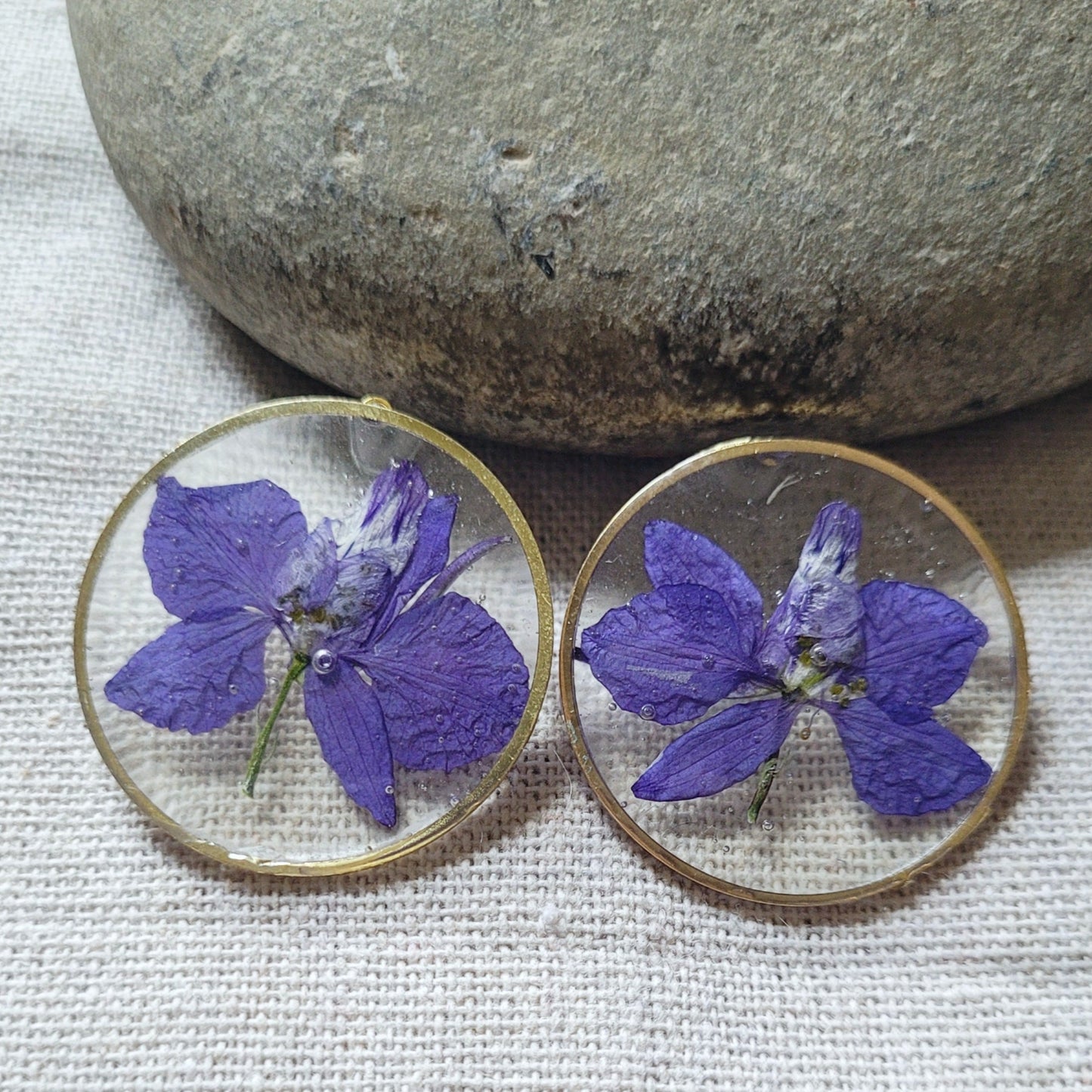 Pressed Flower Brass Stud Earrings