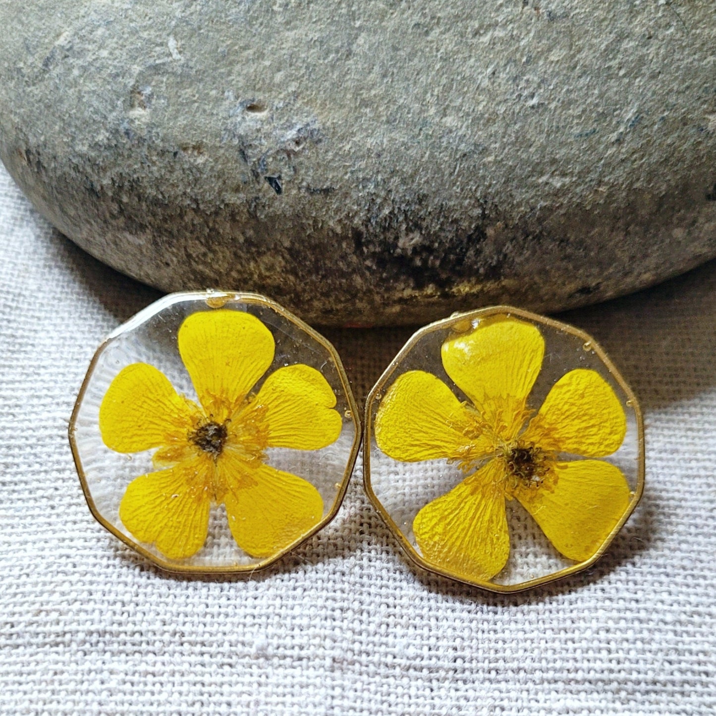 Pressed Flower Brass Stud Earrings