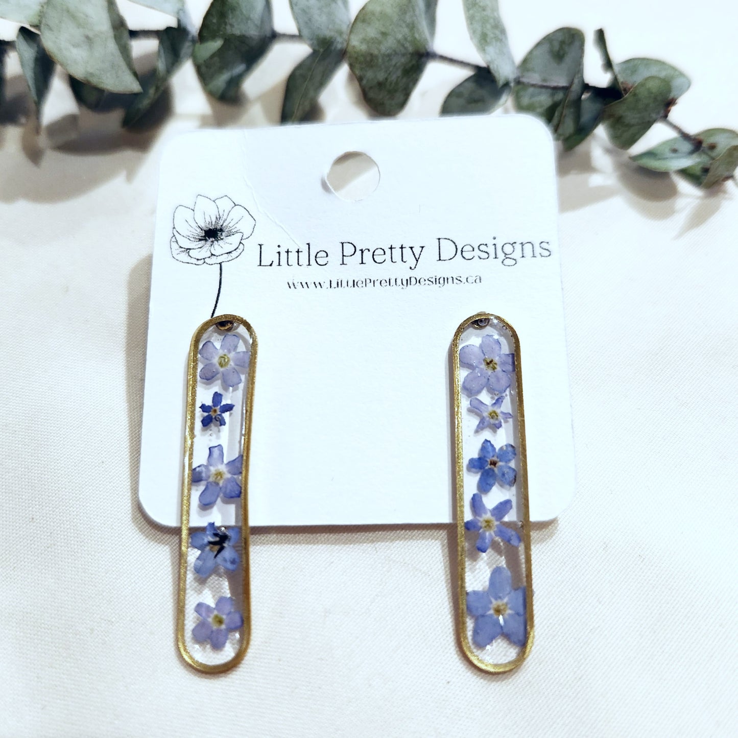Long Oval Floral Stud Earrings