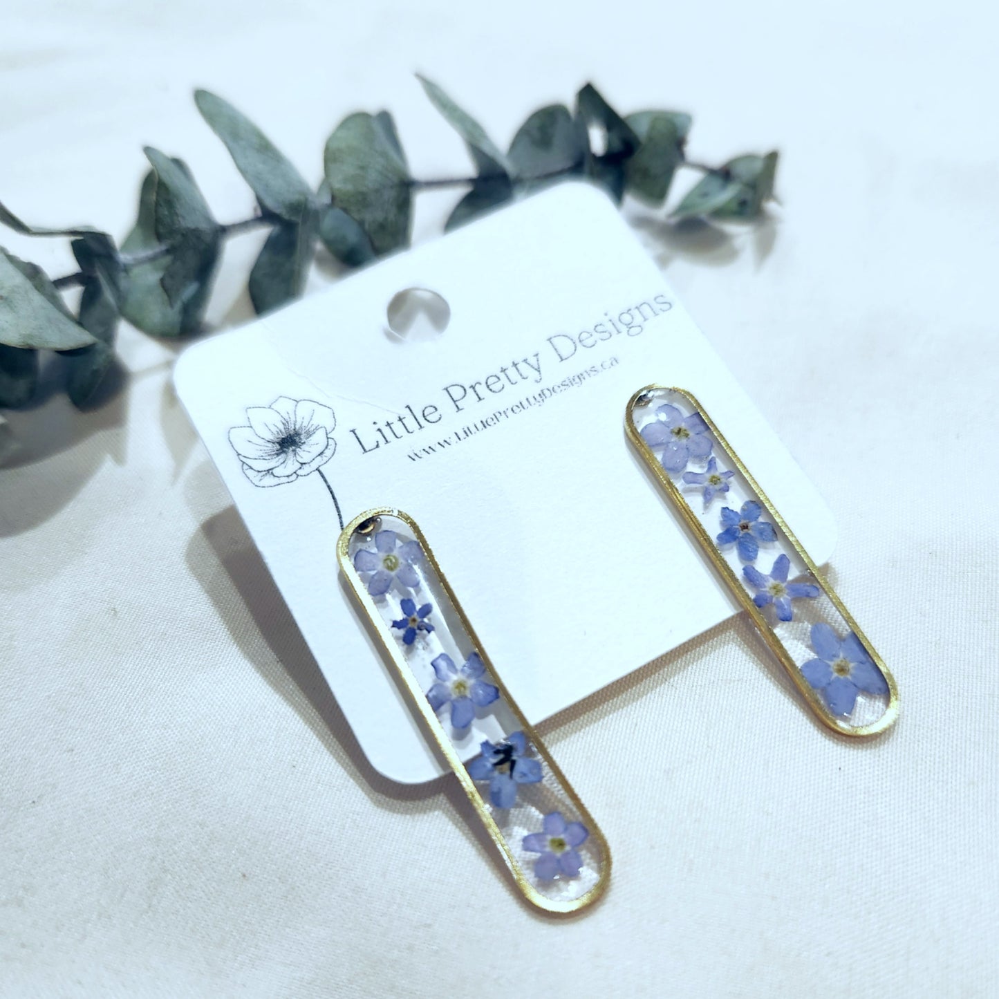 Long Oval Floral Stud Earrings