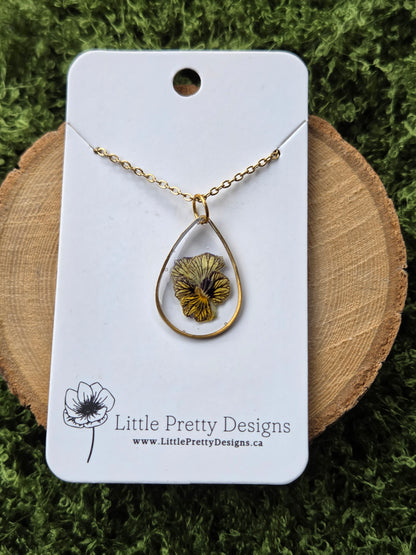 Pressed Pansy Flower Necklace