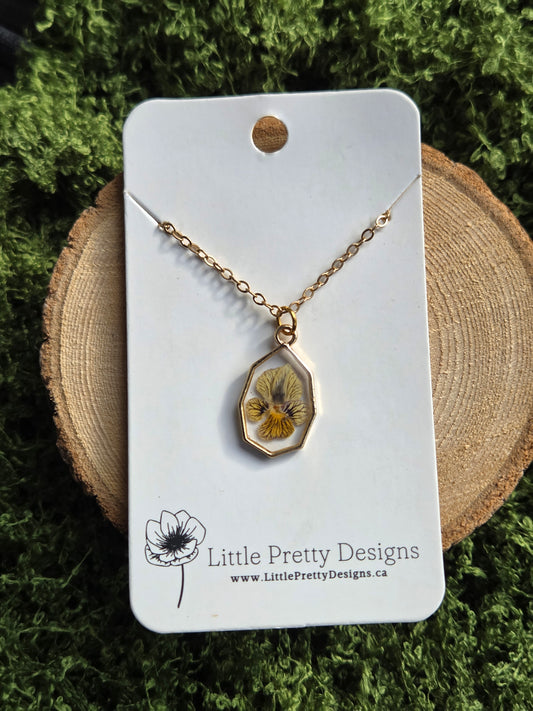 Pressed pansy flower necklace