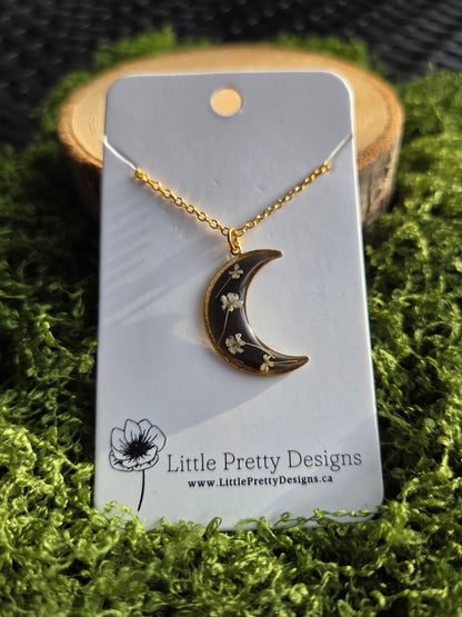 Pressed Floral Moon Necklace