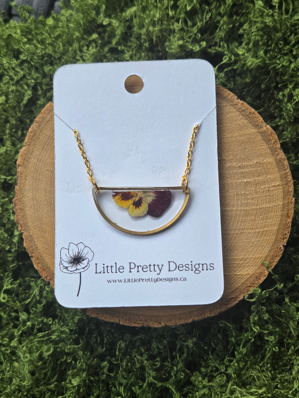 Pressed pansy necklace