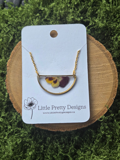 Pressed pansy necklace