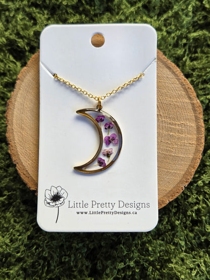 Pressed Floral Moon Necklace