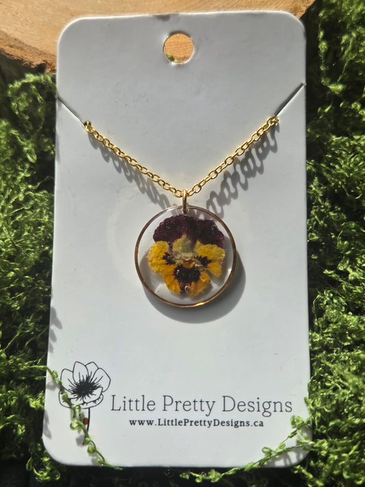 Pressed Pansy Flower Necklace