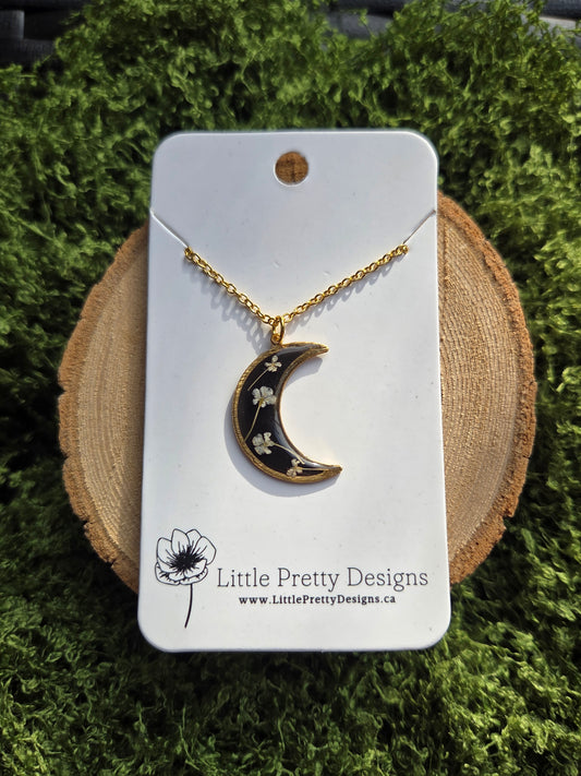 Pressed Floral Moon Necklace