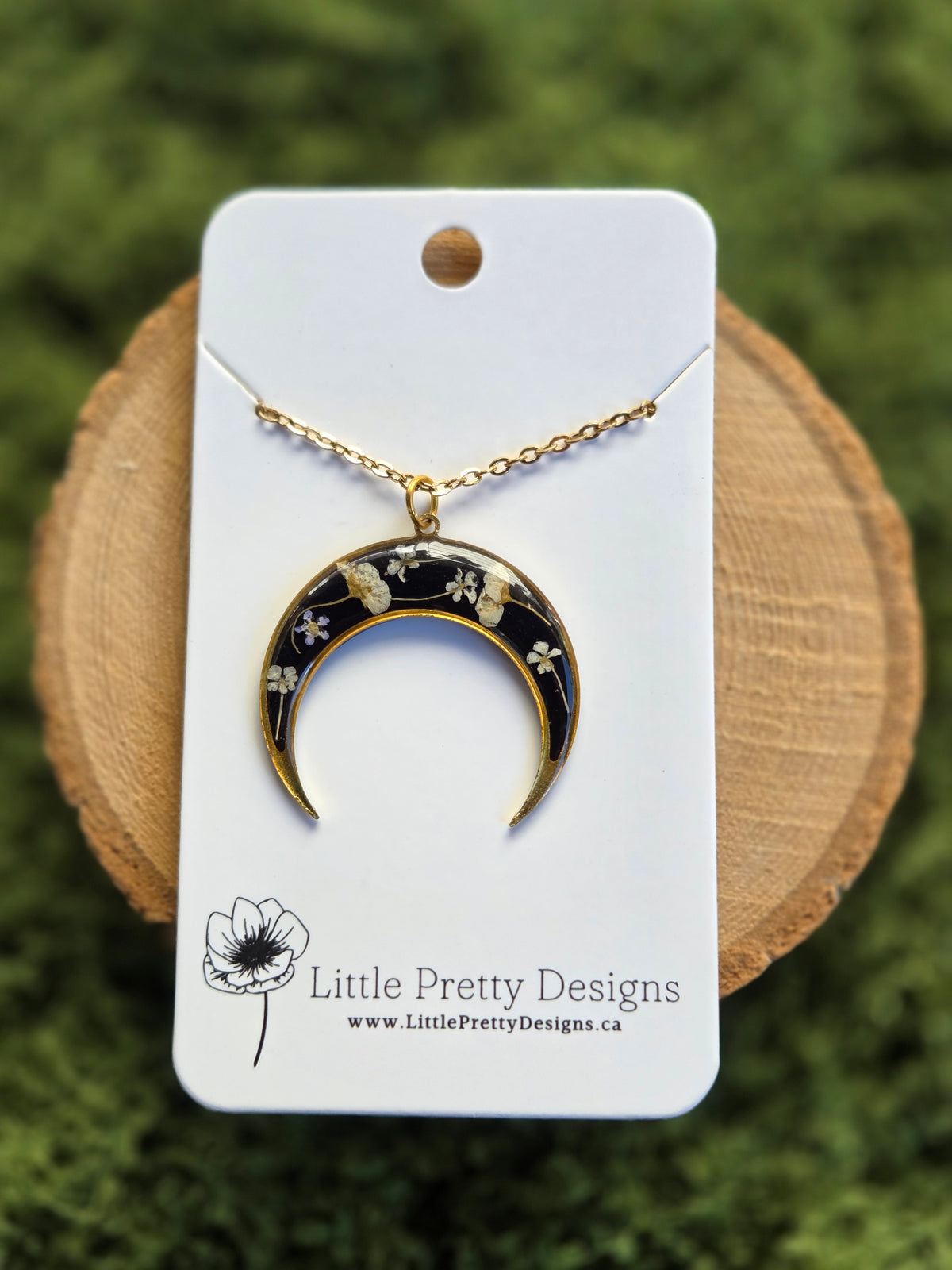 Pressed Floral Moon Necklace