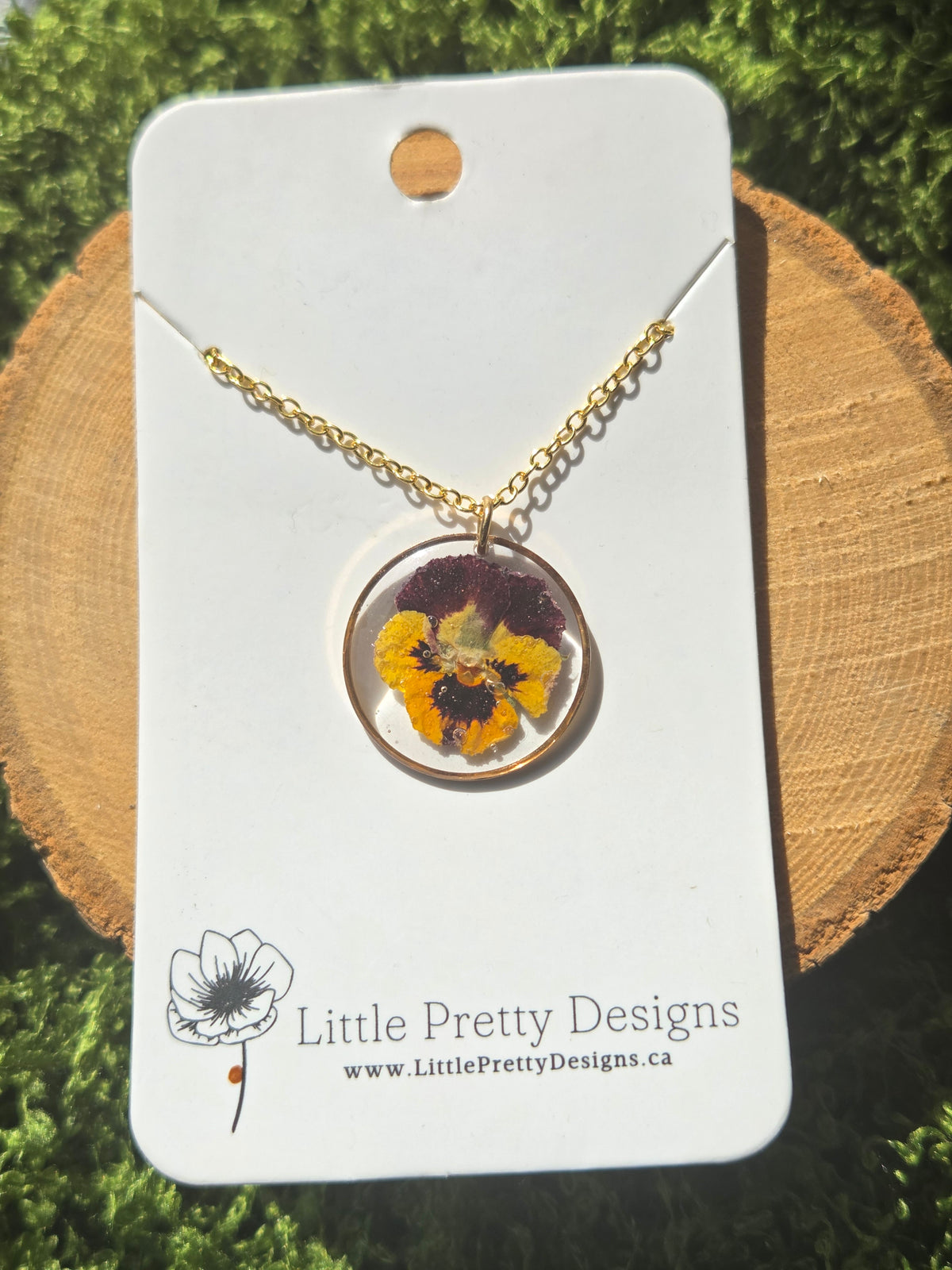 Pressed Pansy Flower Necklace