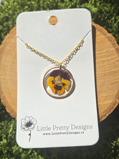 Pressed Pansy Flower Necklace