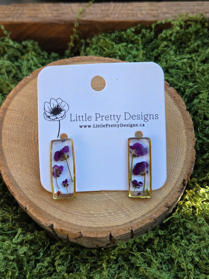 Long Rectangle Floral Stud Earrings