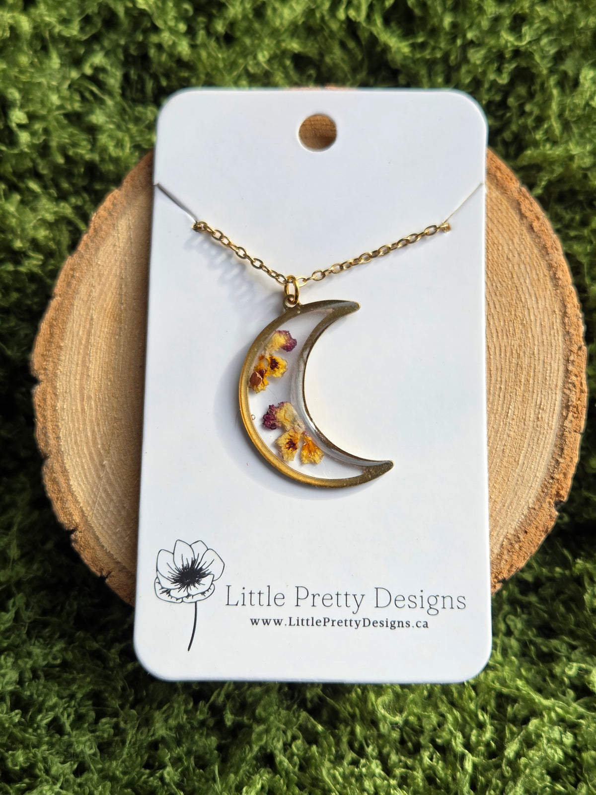Pressed Floral Moon Necklace