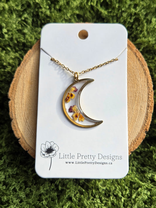 Pressed Floral Moon Necklace
