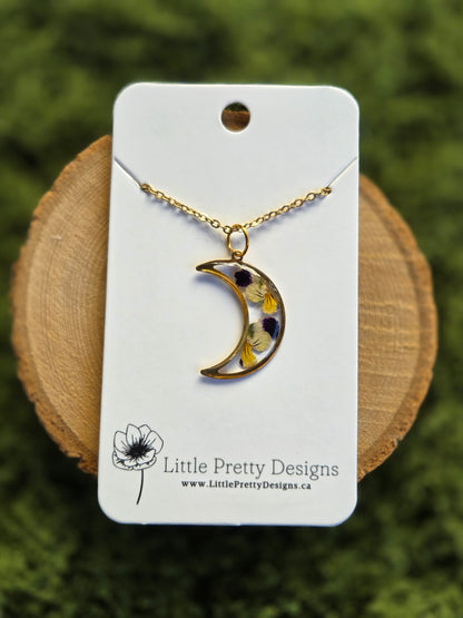 Pressed Floral Moon Necklace