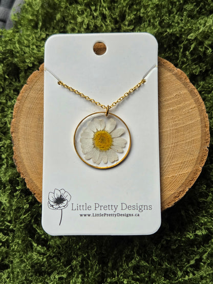 Pressed Flower Daisy Necklace