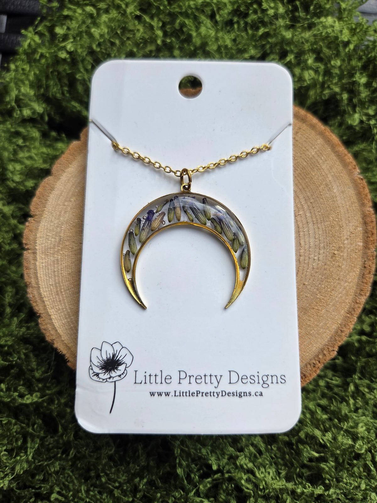 Pressed Floral Moon Necklace