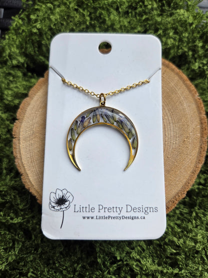 Pressed Floral Moon Necklace