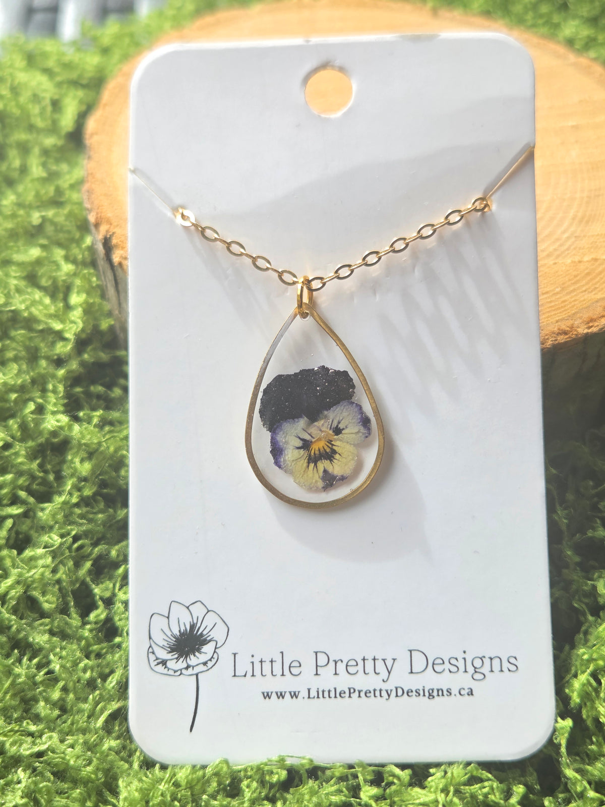 Pressed Pansy Flower Necklace