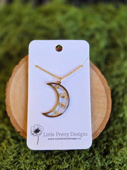 Pressed Floral Moon Necklace