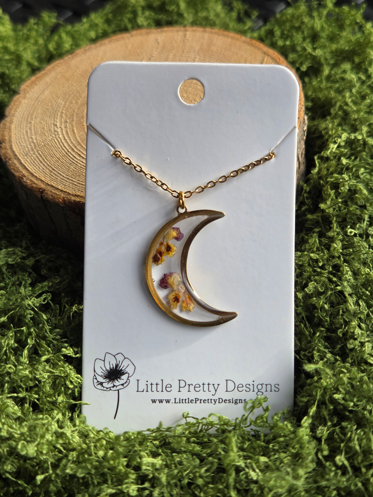 Pressed Floral Moon Necklace