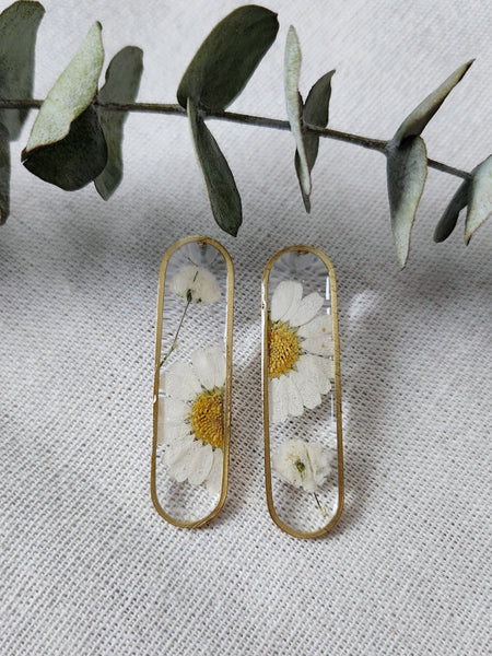 Drop Oval Floral Stud Earrings