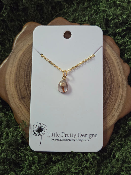 Gold tiny teardrop mushroom necklace