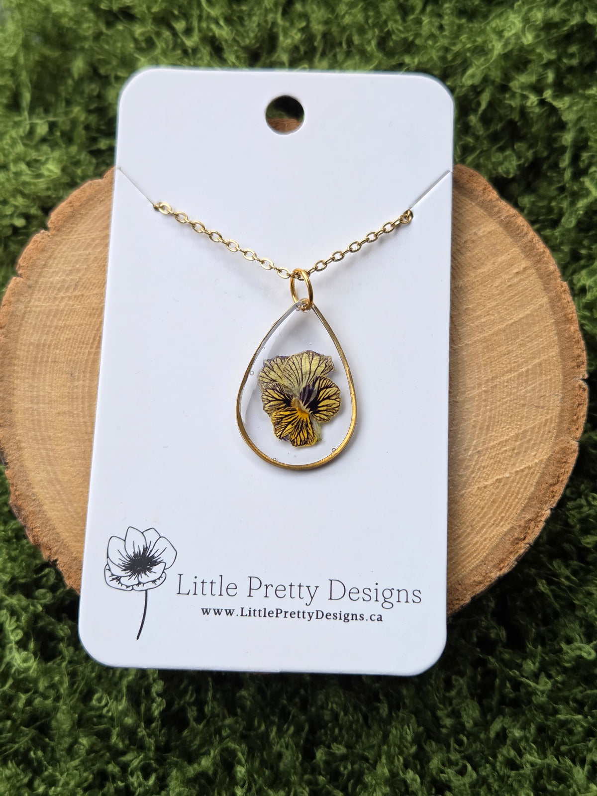 Pressed Pansy Flower Necklace