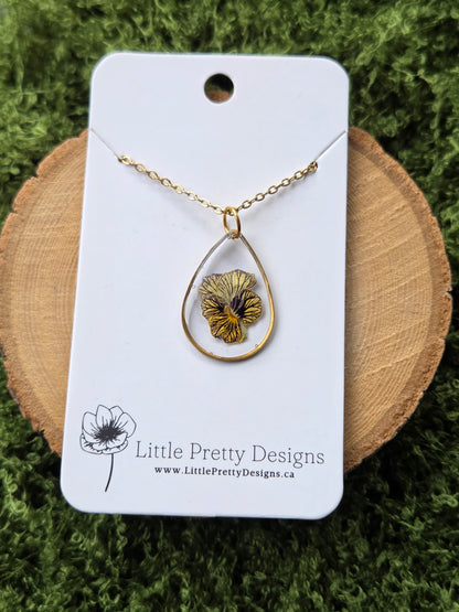 Pressed Pansy Flower Necklace