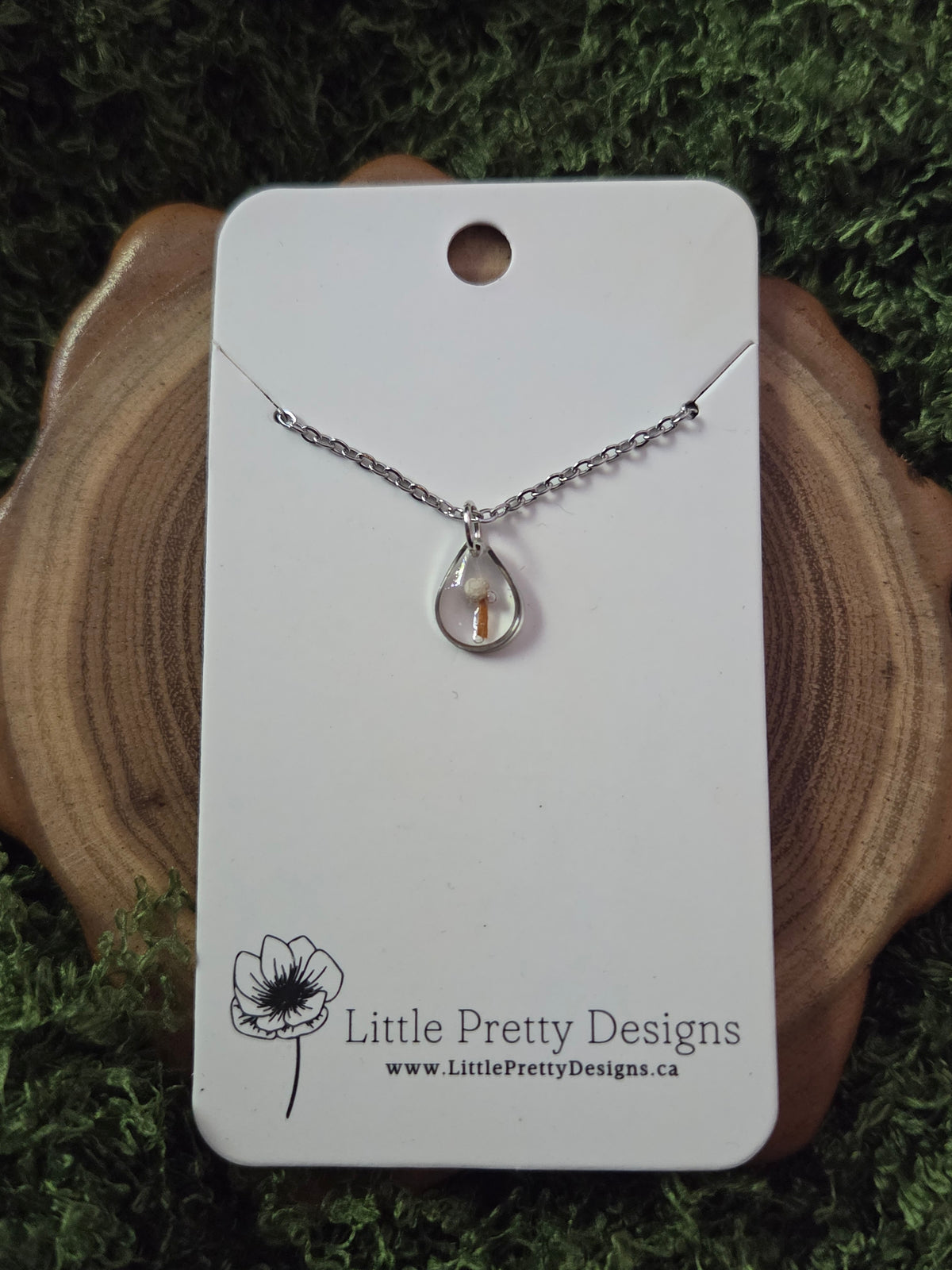 Silver tiny teardrop mushroom necklace