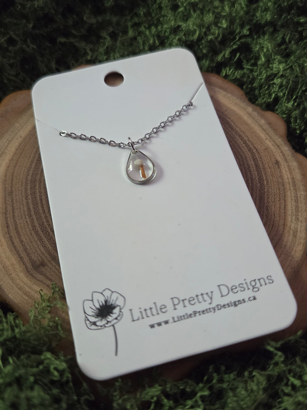 Silver tiny teardrop mushroom necklace