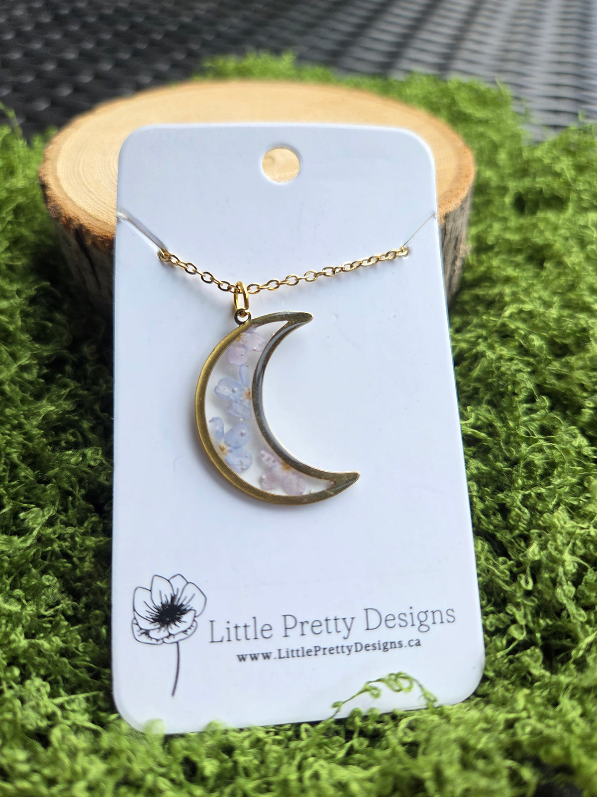 Pressed Floral Moon Necklace