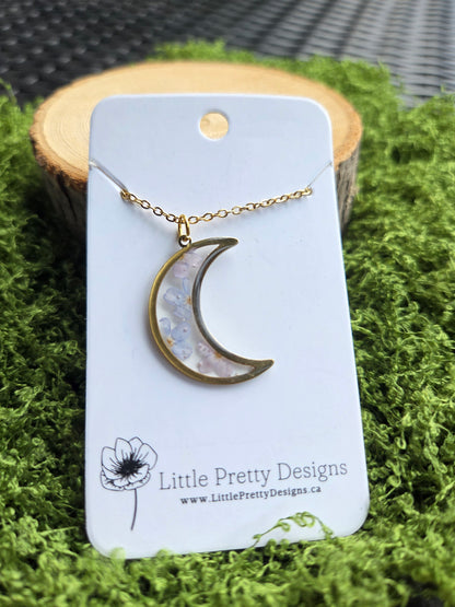 Pressed Floral Moon Necklace