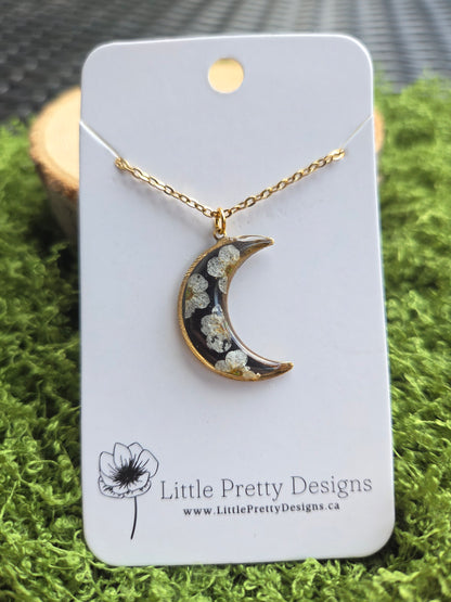 Pressed Floral Moon Necklace