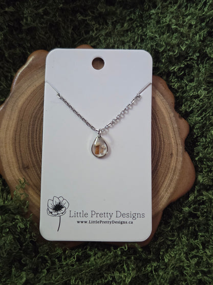 Silver tiny teardrop mushroom necklace