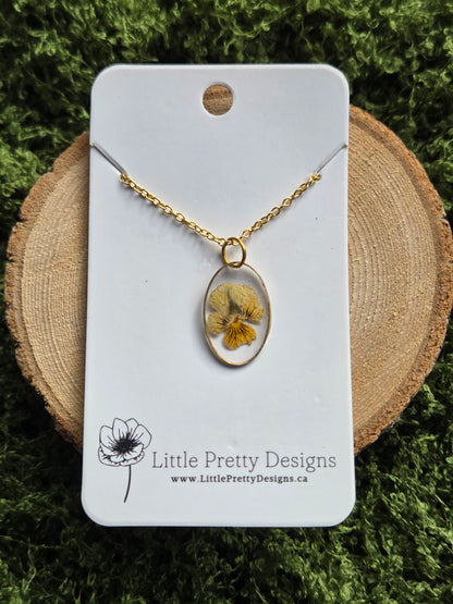 Pressed Pansy Flower Necklace